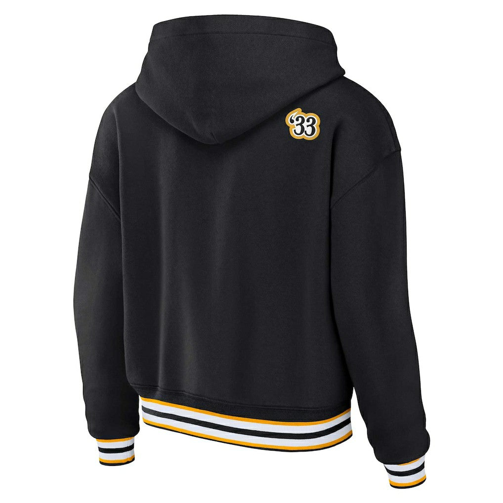 Pittsburgh Steelers WEAR by Erin Andrews Women's Plus Size Lace-Up Pullover Hoodie Black | NFL