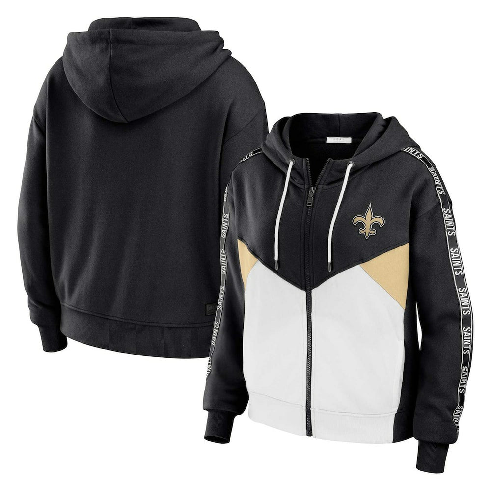 New Orleans Saints WEAR by Erin Andrews Women's Plus Size Color Block Full-Zip Hoodie Black/White | NFL