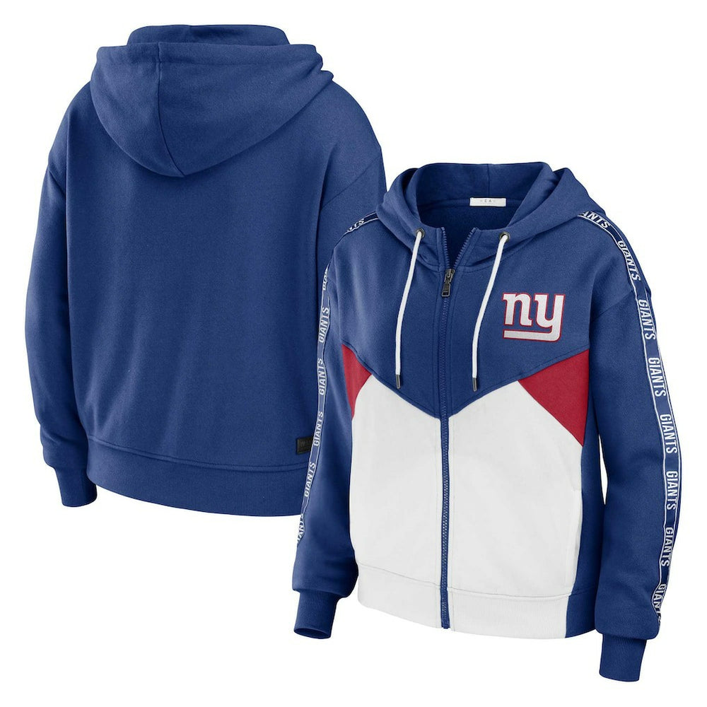 New York Giants WEAR by Erin Andrews Women's Plus Size Color Block Full-Zip Hoodie Royal/White | NFL
