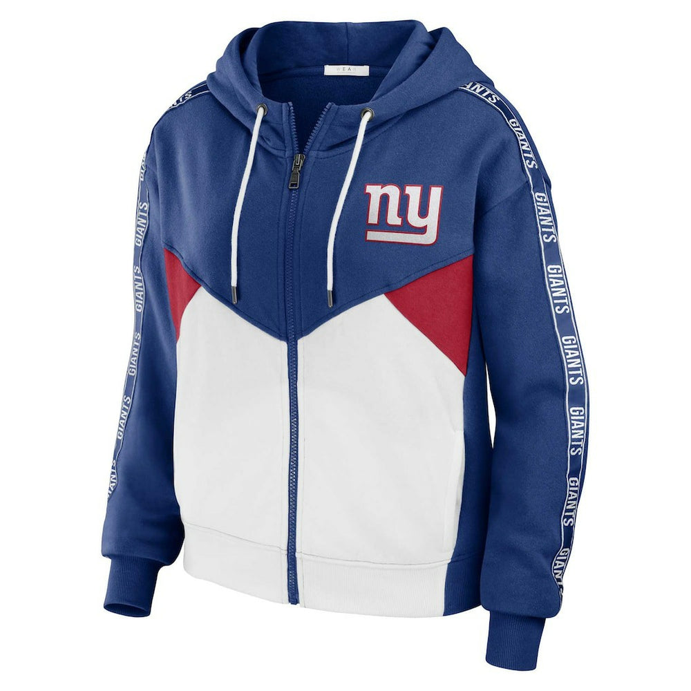 New York Giants WEAR by Erin Andrews Women's Plus Size Color Block Full-Zip Hoodie Royal/White | NFL