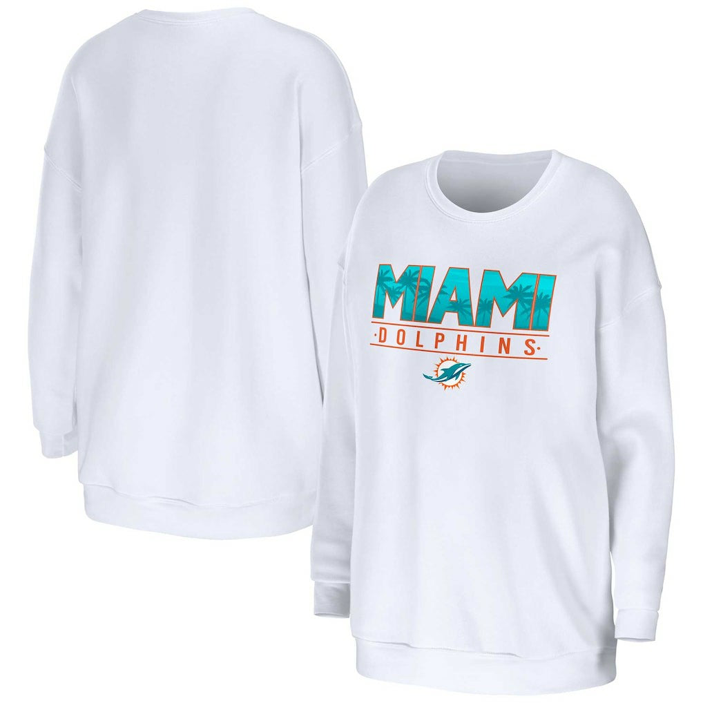 Miami Dolphins WEAR by Erin Andrews Women's Domestic Pullover Sweatshirt White | NFL