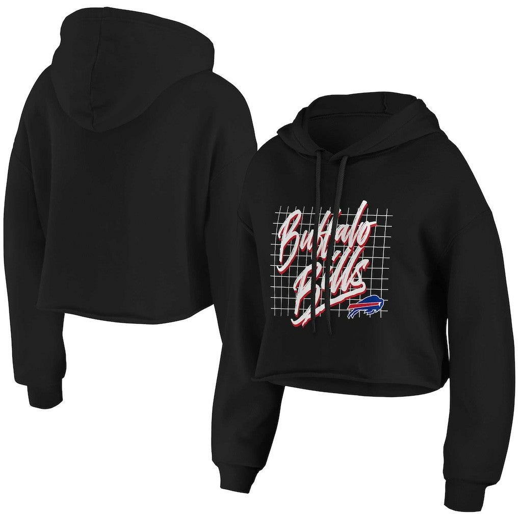 Buffalo Bills WEAR by Erin Andrews Women's Domestic Cropped Pullover Hoodie Black | NFL
