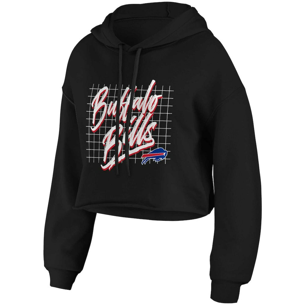 Buffalo Bills WEAR by Erin Andrews Women's Domestic Cropped Pullover Hoodie Black | NFL