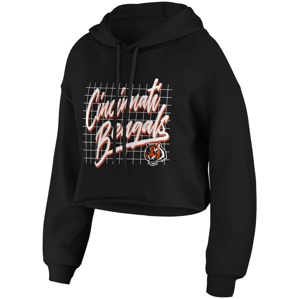 Cincinnati Bengals WEAR by Erin Andrews Women's Domestic Cropped Pullover Hoodie Black | NFL