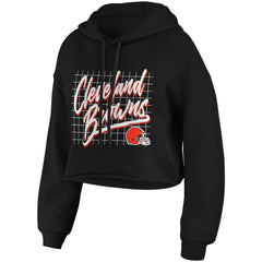 Cleveland Browns WEAR by Erin Andrews Women's Domestic Cropped Pullover Hoodie Black | NFL