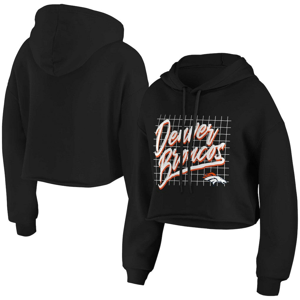 Denver Broncos WEAR by Erin Andrews Women's Domestic Cropped Pullover Hoodie Black | NFL