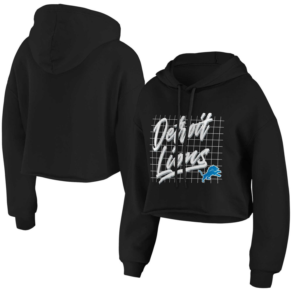 Detroit Lions WEAR by Erin Andrews Women's Domestic Cropped Pullover Hoodie Black | NFL