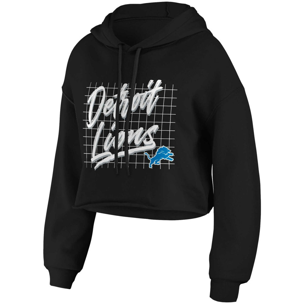 Detroit Lions WEAR by Erin Andrews Women's Domestic Cropped Pullover Hoodie Black | NFL