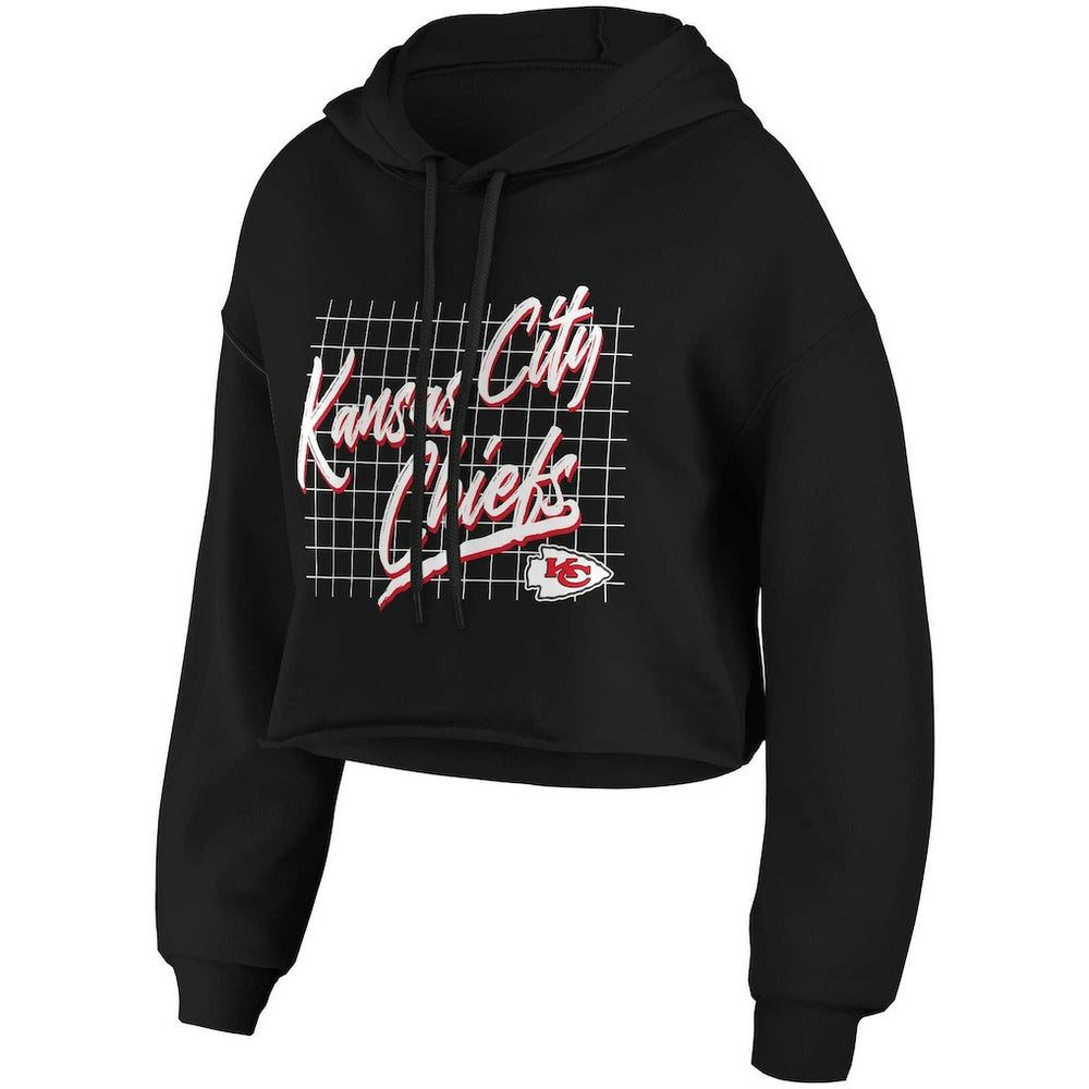 Kansas City Chiefs WEAR by Erin Andrews Women's Domestic Cropped Pullover Hoodie Black | NFL