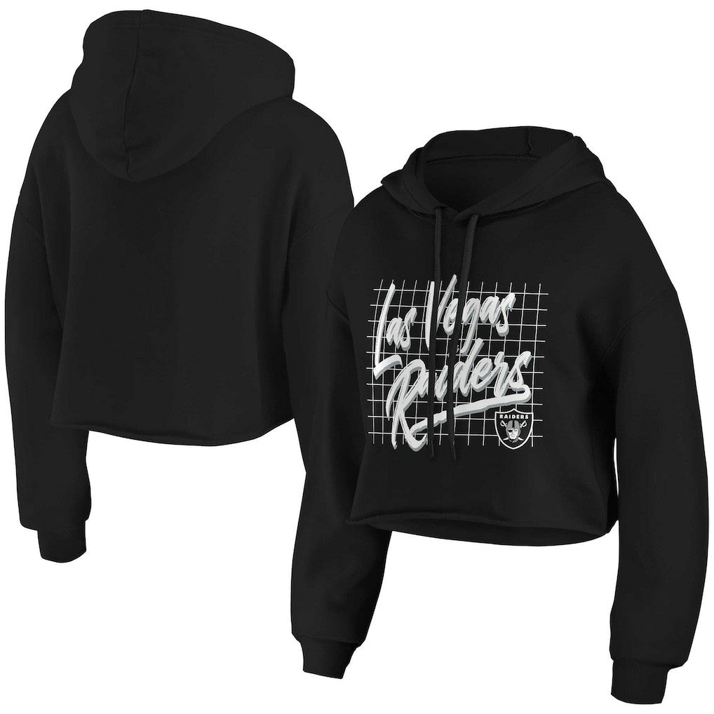 Las Vegas Raiders WEAR by Erin Andrews Women's Domestic Cropped Pullover Hoodie Black | NFL