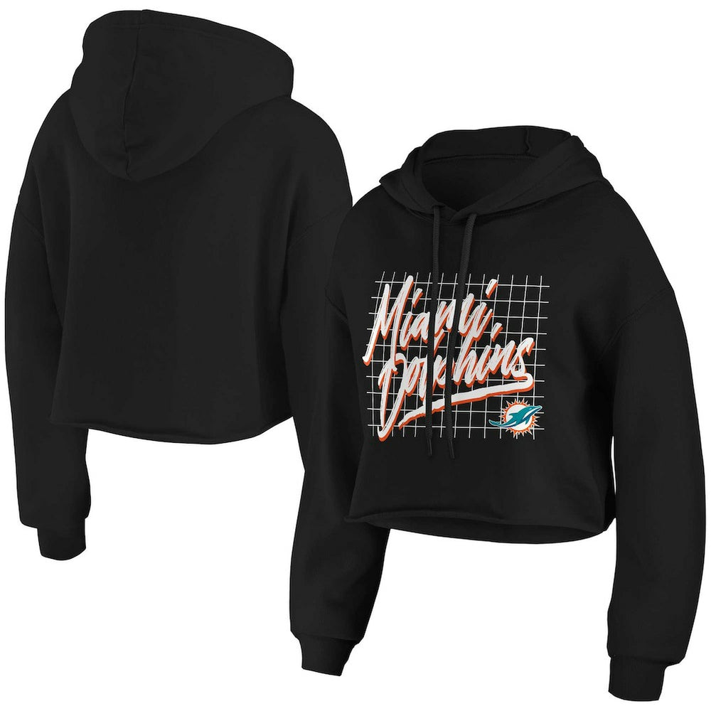 Miami Dolphins WEAR by Erin Andrews Women's Domestic Cropped Pullover Hoodie Black | NFL
