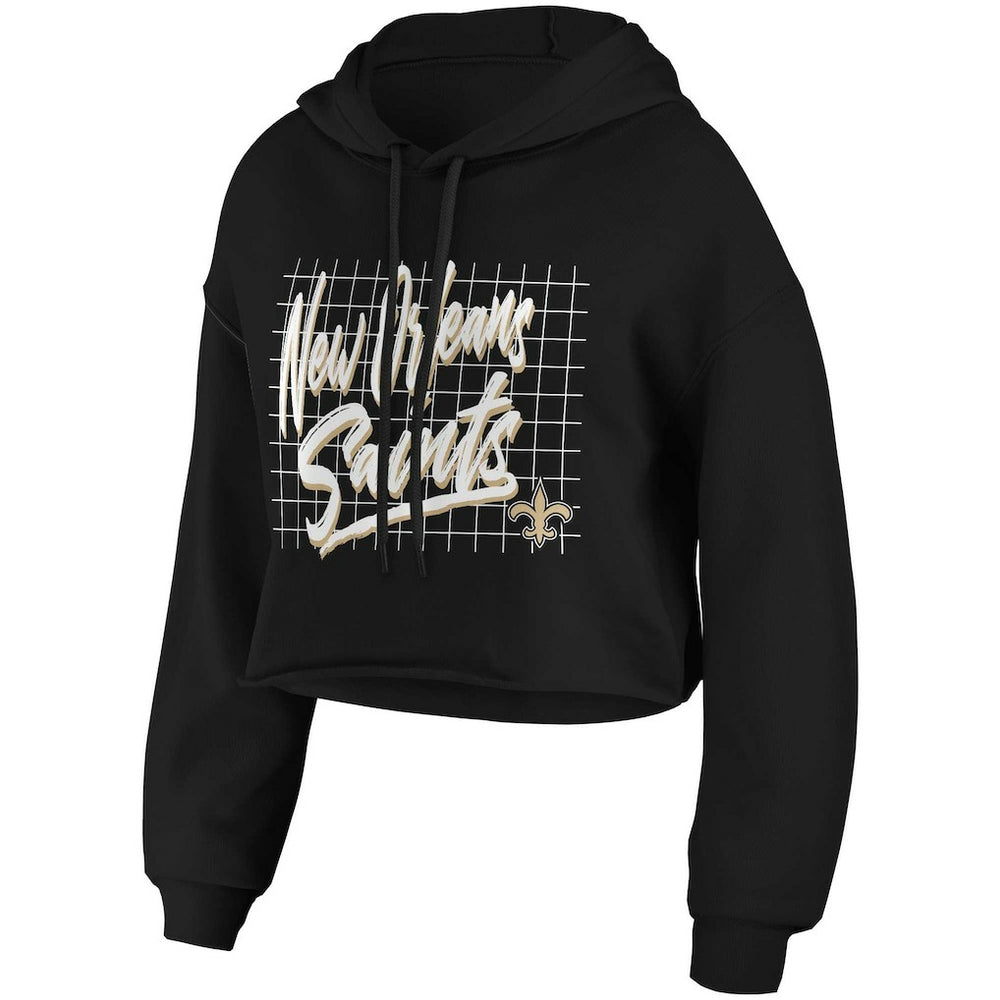 New Orleans Saints WEAR by Erin Andrews Women's Domestic Cropped Pullover Hoodie Black | NFL