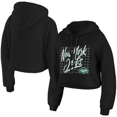 New York Jets WEAR by Erin Andrews Women's Domestic Cropped Pullover Hoodie Black | NFL