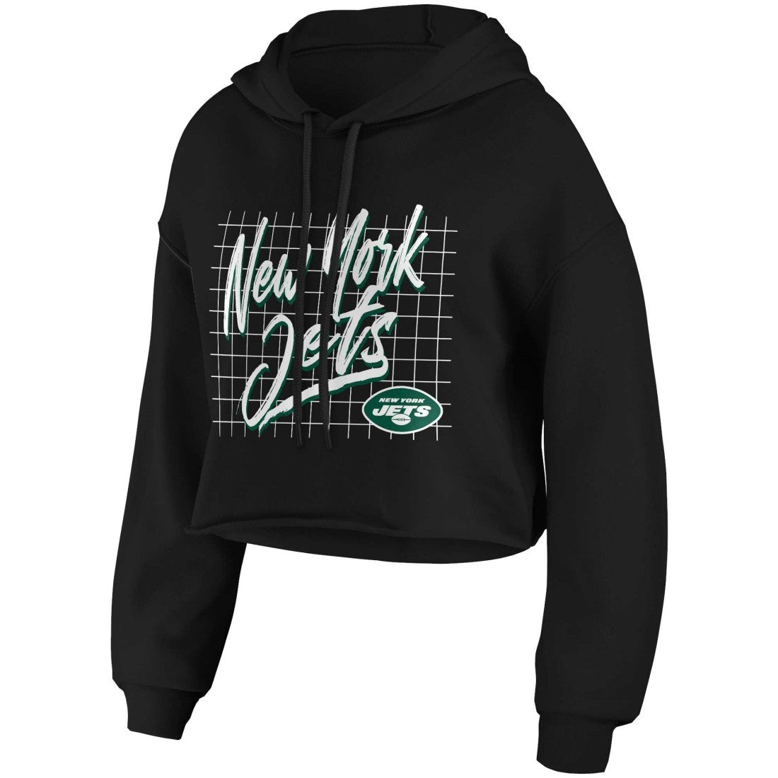 New York Jets WEAR by Erin Andrews Women's Domestic Cropped Pullover Hoodie Black | NFL