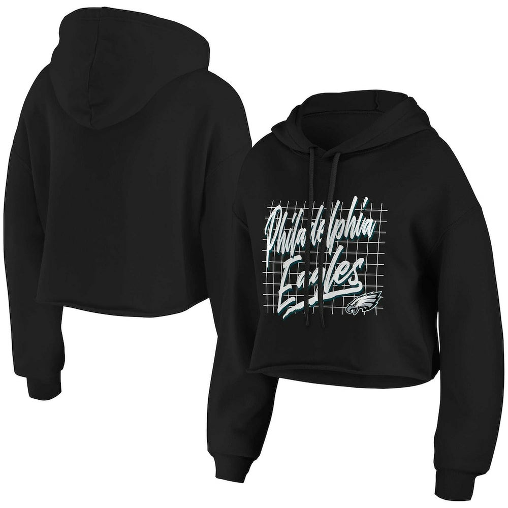 Philadelphia Eagles WEAR by Erin Andrews Women's Domestic Cropped Pullover Hoodie Black | NFL