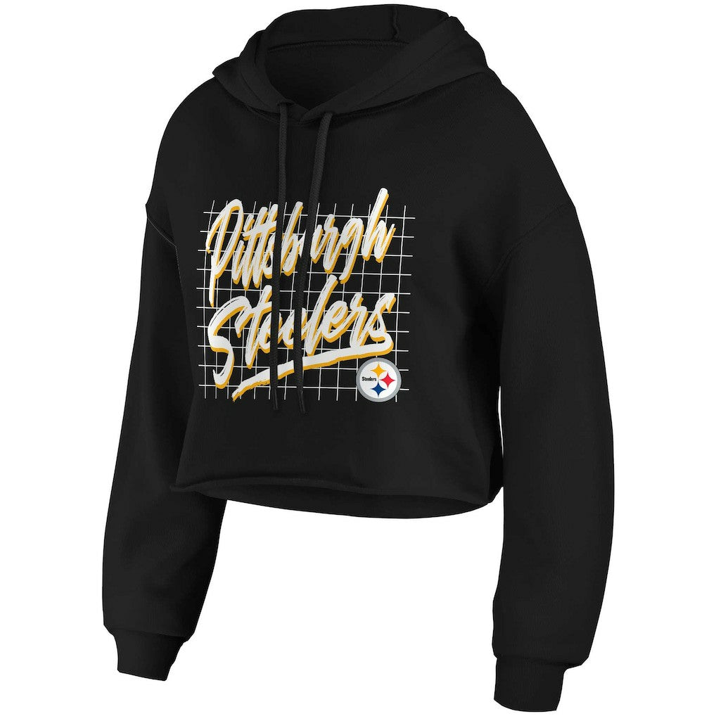 Pittsburgh Steelers WEAR by Erin Andrews Women's Domestic Cropped Pullover Hoodie Black | NFL