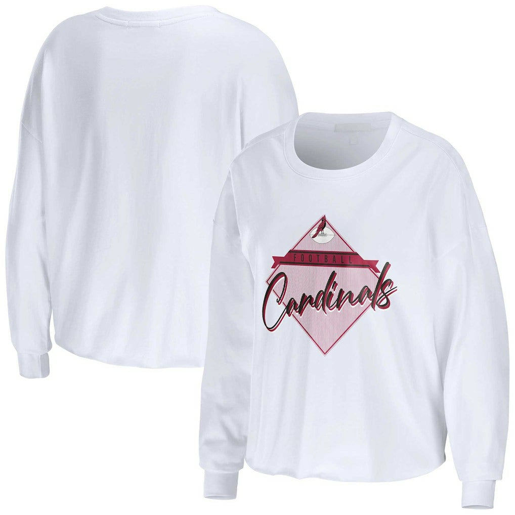 Arizona Cardinals WEAR by Erin Andrews Women's Domestic Cropped Long Sleeve T-Shirt White | NFL