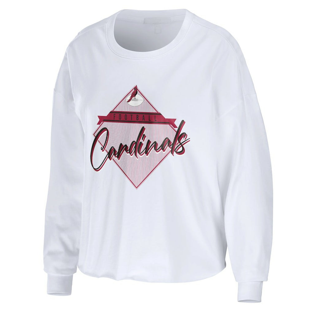 Arizona Cardinals WEAR by Erin Andrews Women's Domestic Cropped Long Sleeve T-Shirt White | NFL