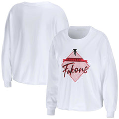 Atlanta Falcons WEAR by Erin Andrews Women's Domestic Cropped Long Sleeve T-Shirt White | NFL
