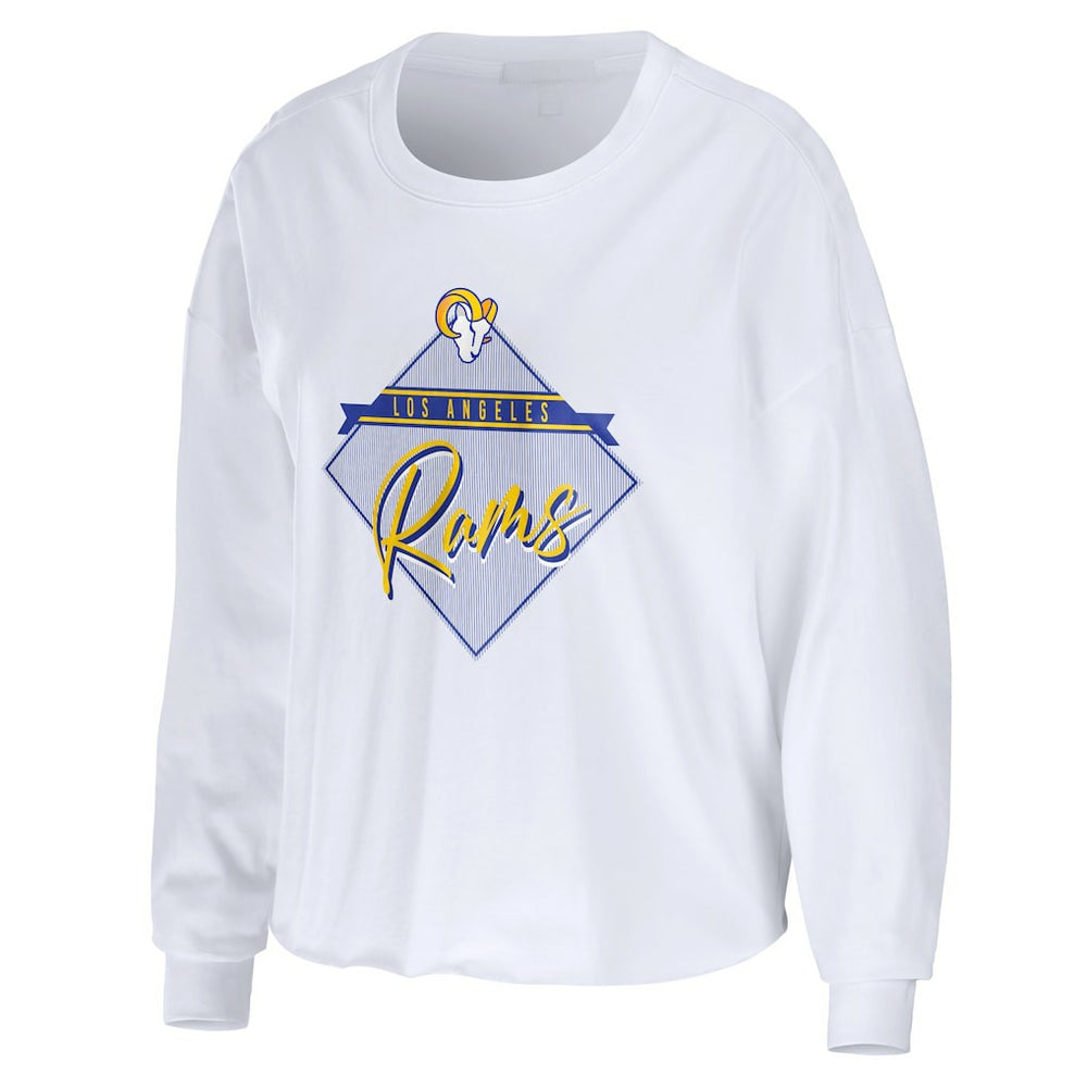 Los Angeles Rams WEAR by Erin Andrews Women's Domestic Cropped Long Sleeve T-Shirt White | NFL