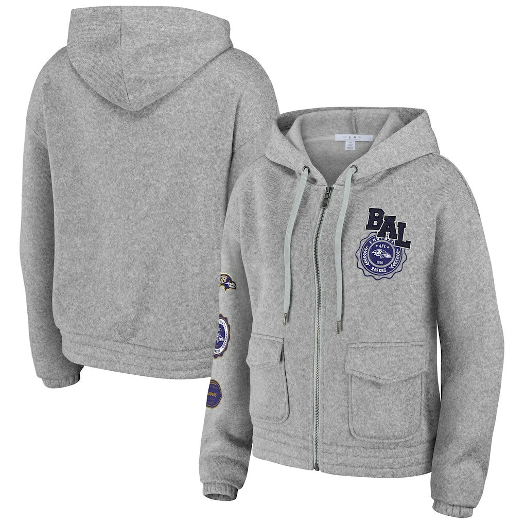 Baltimore Ravens WEAR by Erin Andrews Women's Full-Zip Hoodie Heather Gray | NFL
