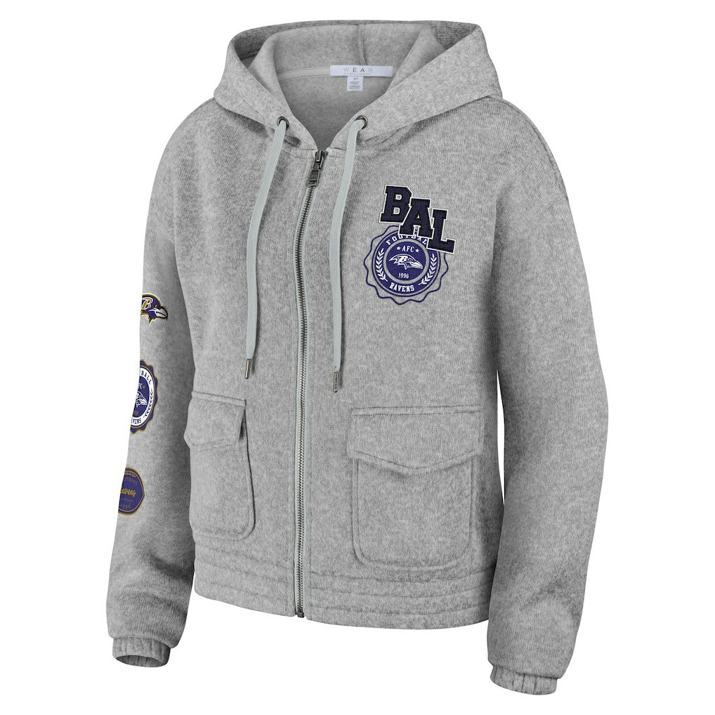 Baltimore Ravens WEAR by Erin Andrews Women's Full-Zip Hoodie Heather Gray | NFL