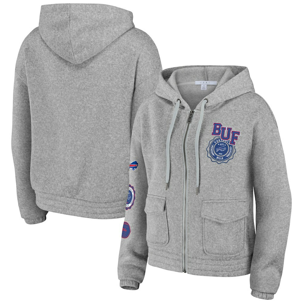 Buffalo Bills WEAR by Erin Andrews Women's Full-Zip Hoodie Heather Gray | NFL