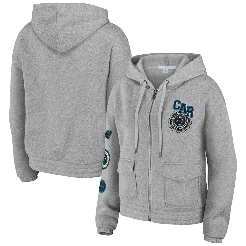 Carolina Panthers WEAR by Erin Andrews Women's Full-Zip Hoodie Heather Gray | NFL