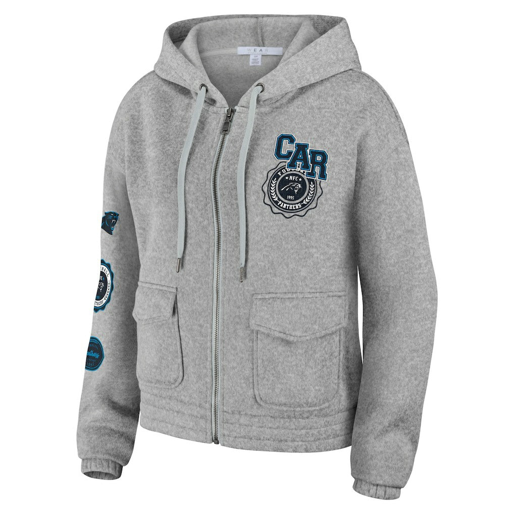 Carolina Panthers WEAR by Erin Andrews Women's Full-Zip Hoodie Heather Gray | NFL
