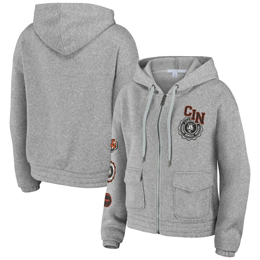 Cincinnati Bengals WEAR by Erin Andrews Women's Full-Zip Hoodie Heather Gray | NFL