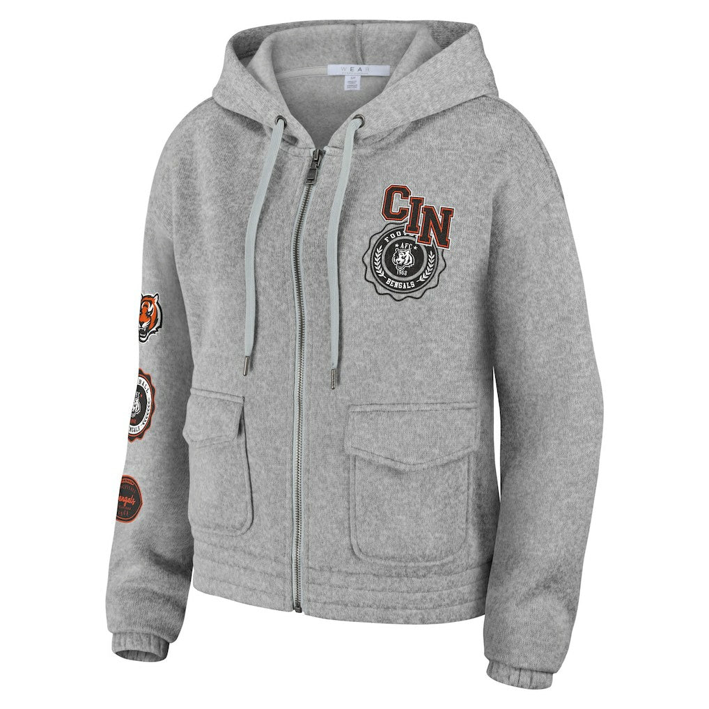 Cincinnati Bengals WEAR by Erin Andrews Women's Full-Zip Hoodie Heather Gray | NFL
