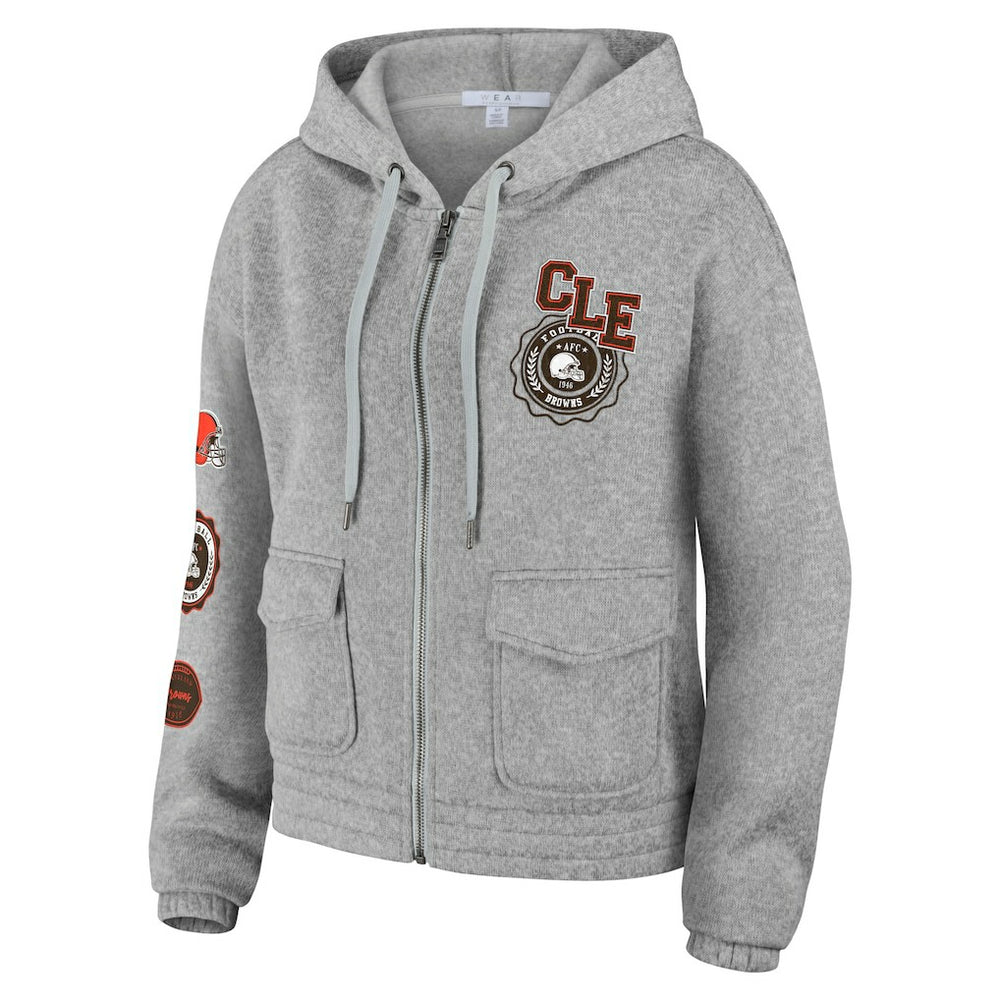 Cleveland Browns WEAR by Erin Andrews Women's Full-Zip Hoodie Heather Gray | NFL