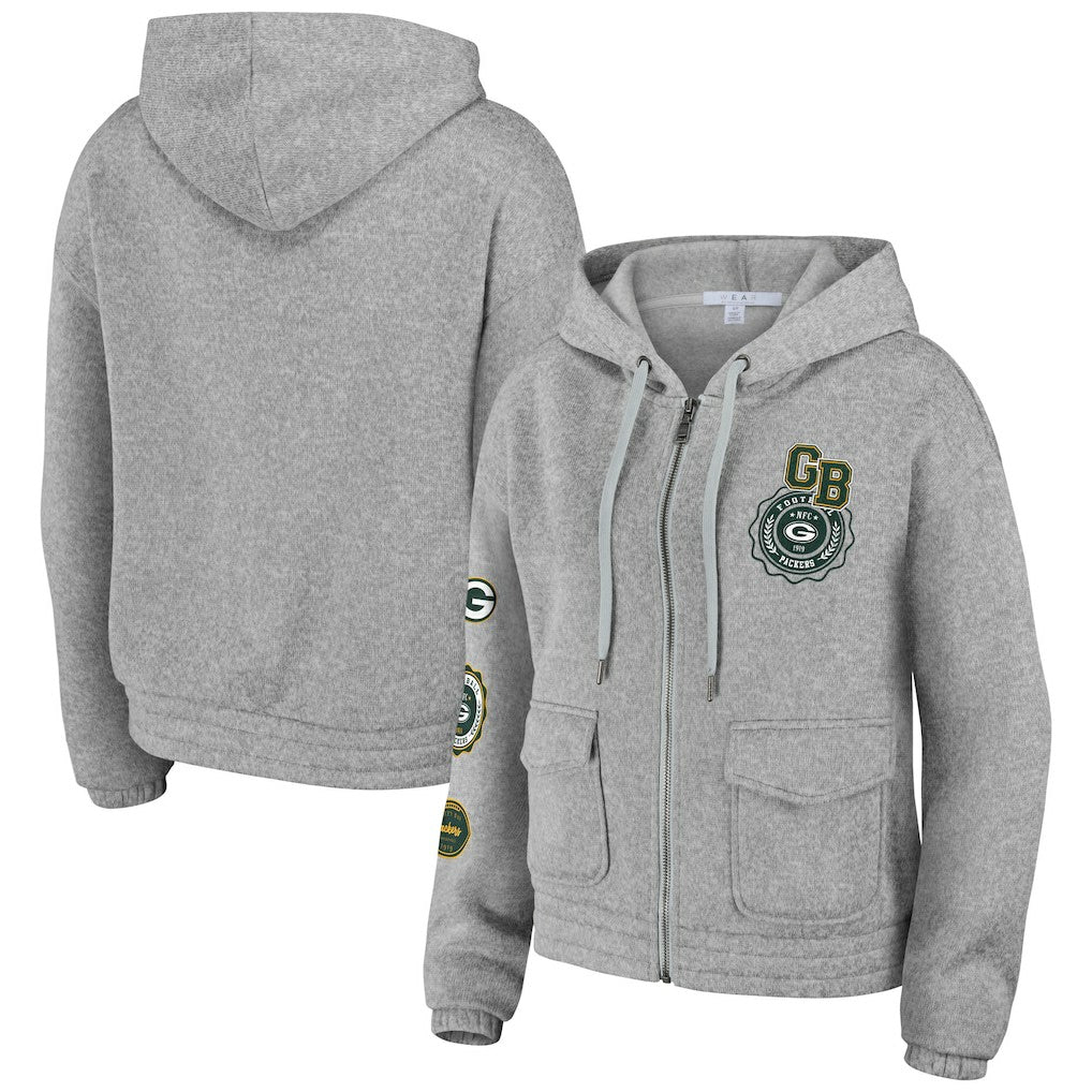 Green Bay Packers WEAR by Erin Andrews Women's Full-Zip Hoodie Heather Gray | NFL