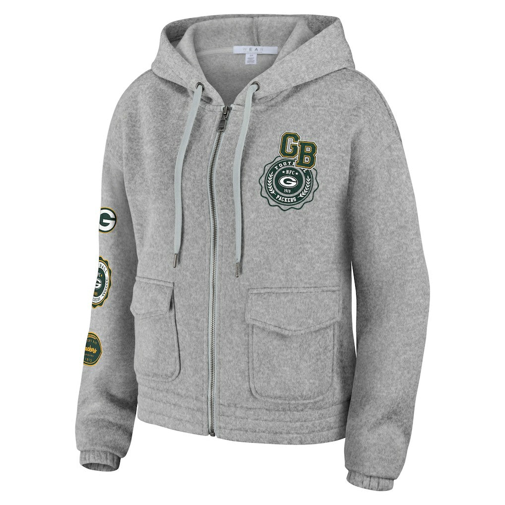 Green Bay Packers WEAR by Erin Andrews Women's Full-Zip Hoodie Heather Gray | NFL
