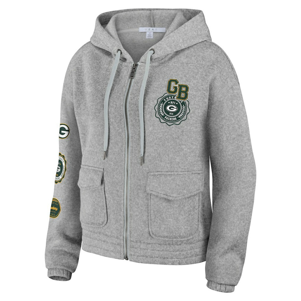 Green Bay Packers WEAR by Erin Andrews Women's Full-Zip Hoodie Heather Gray | NFL