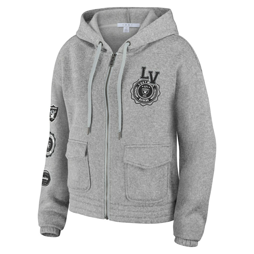 Las Vegas Raiders WEAR by Erin Andrews Women's Full-Zip Hoodie Heather Gray | NFL