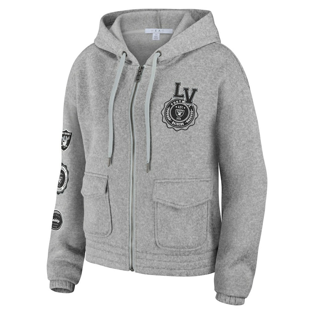 Las Vegas Raiders WEAR by Erin Andrews Women's Full-Zip Hoodie Heather Gray | NFL