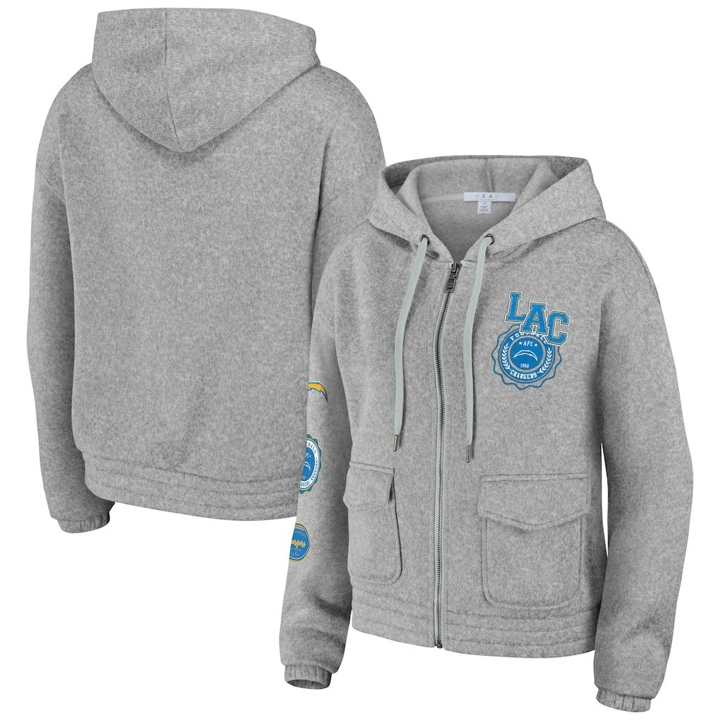 Los Angeles Chargers WEAR by Erin Andrews Women's Full-Zip Hoodie Heather Gray | NFL