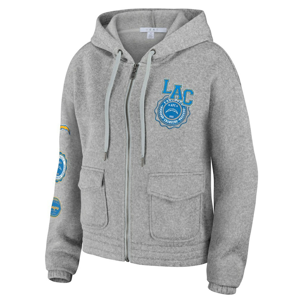 Los Angeles Chargers WEAR by Erin Andrews Women's Full-Zip Hoodie Heather Gray | NFL