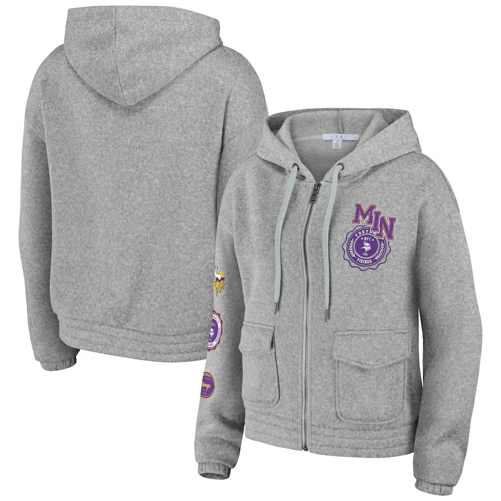 Minnesota Vikings WEAR by Erin Andrews Women's Full-Zip Hoodie Heather Gray | NFL