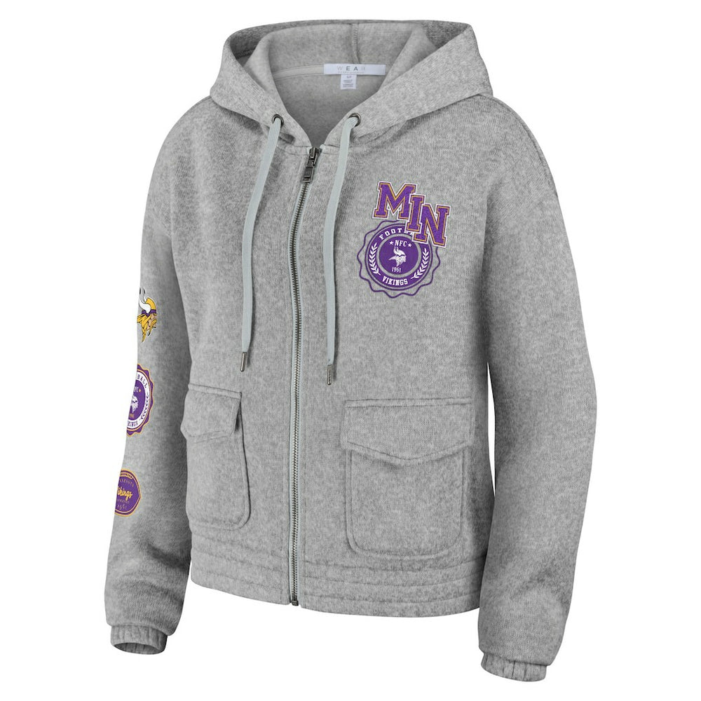 Minnesota Vikings WEAR by Erin Andrews Women's Full-Zip Hoodie Heather Gray | NFL