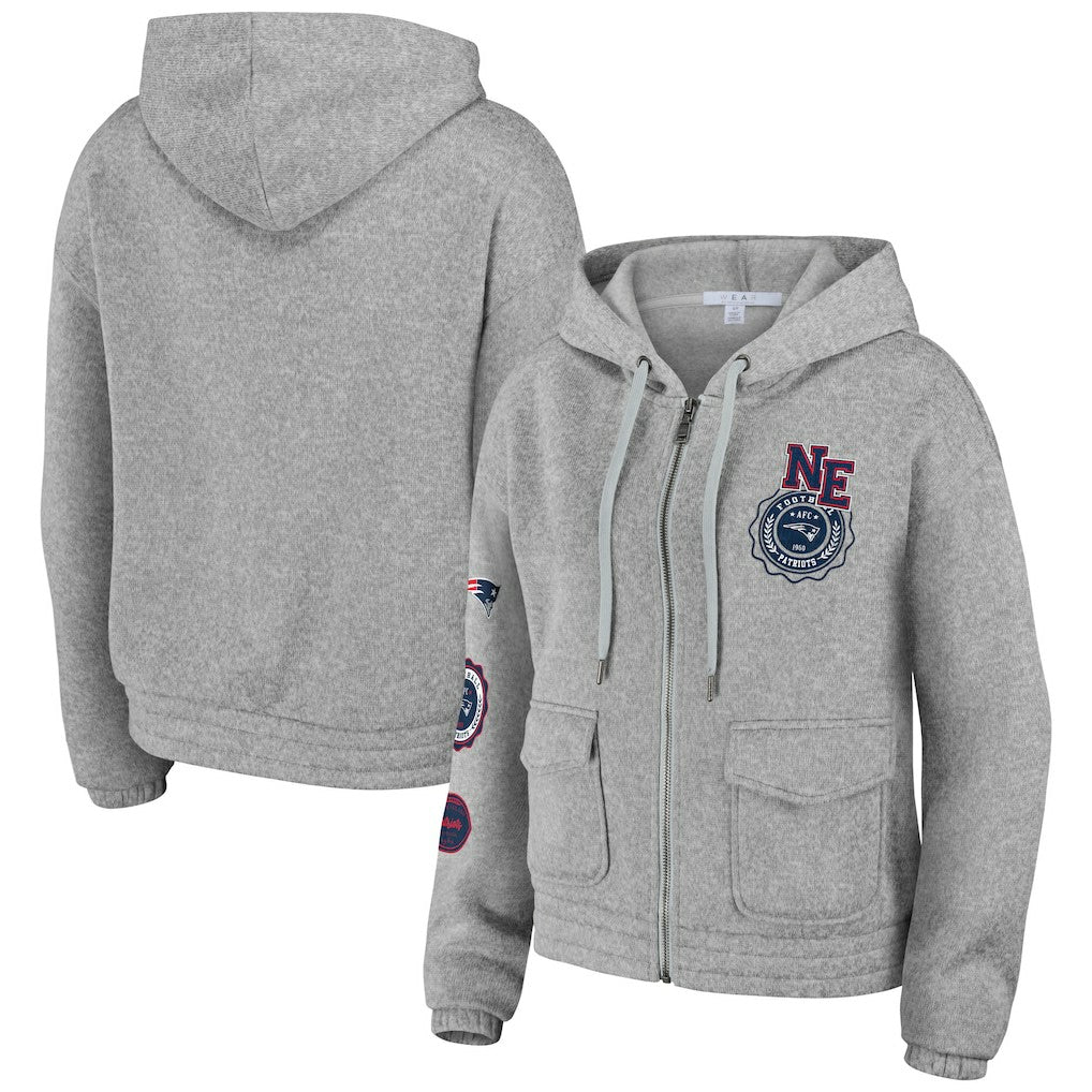 New England Patriots WEAR by Erin Andrews Women's Full-Zip Hoodie Heather Gray | NFL