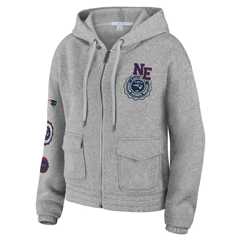 New England Patriots WEAR by Erin Andrews Women's Full-Zip Hoodie Heather Gray | NFL