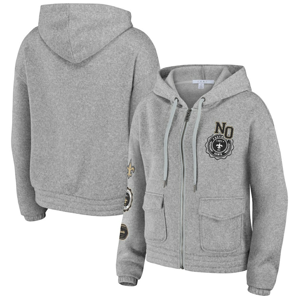 New Orleans Saints WEAR by Erin Andrews Women's Full-Zip Hoodie Heather Gray | NFL