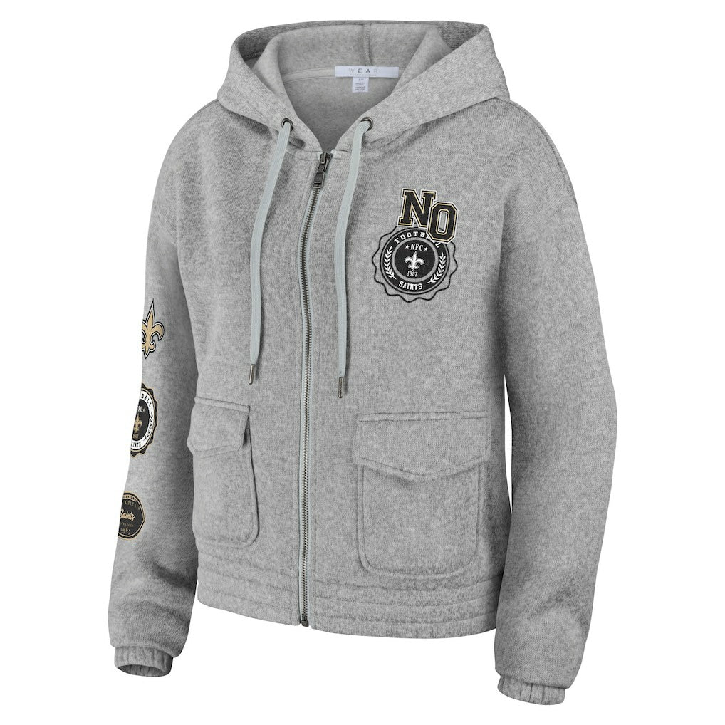 New Orleans Saints WEAR by Erin Andrews Women's Full-Zip Hoodie Heather Gray | NFL