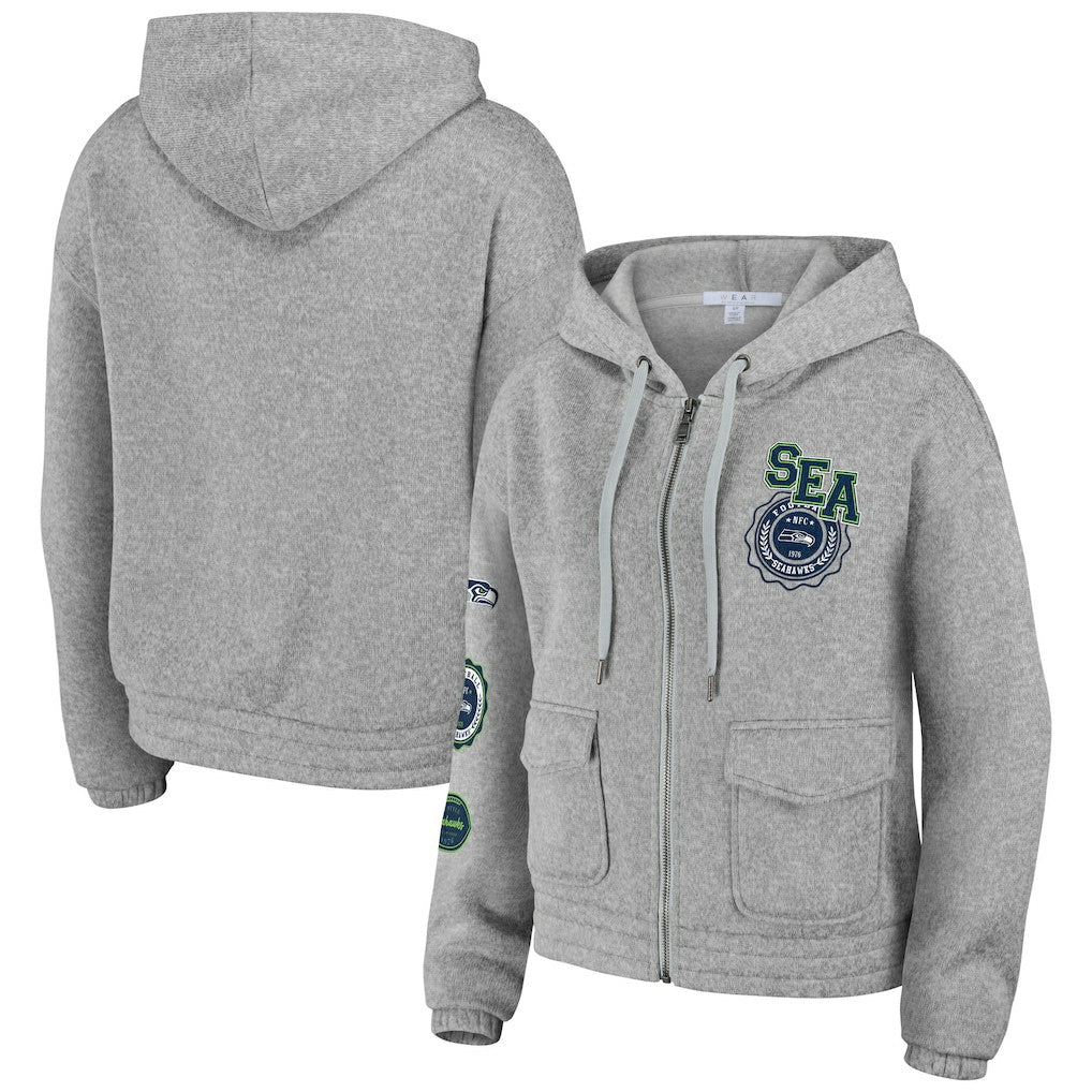 Seattle Seahawks WEAR by Erin Andrews Women's Full-Zip Hoodie Heather Gray | NFL
