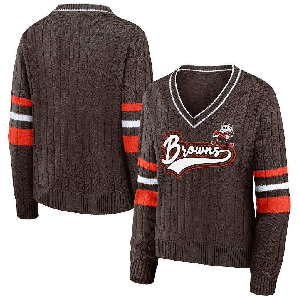 Cleveland Browns WEAR by Erin Andrews Women's Throwback V-Neck Sweater Brown | NFL