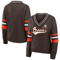 Cleveland Browns WEAR by Erin Andrews Women's Throwback V-Neck Sweater Brown | NFL