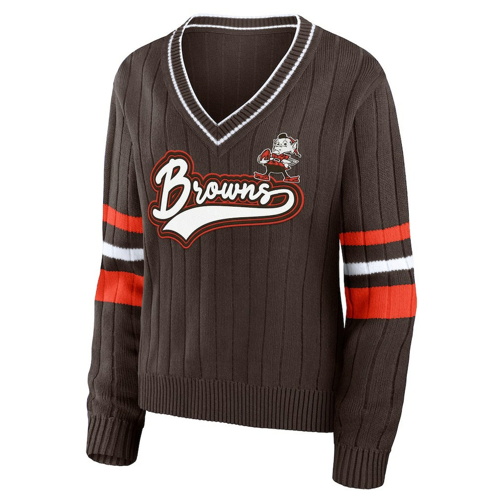 Cleveland Browns WEAR by Erin Andrews Women's Throwback V-Neck Sweater Brown | NFL