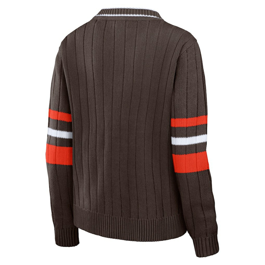 Cleveland Browns WEAR by Erin Andrews Women's Throwback V-Neck Sweater Brown | NFL